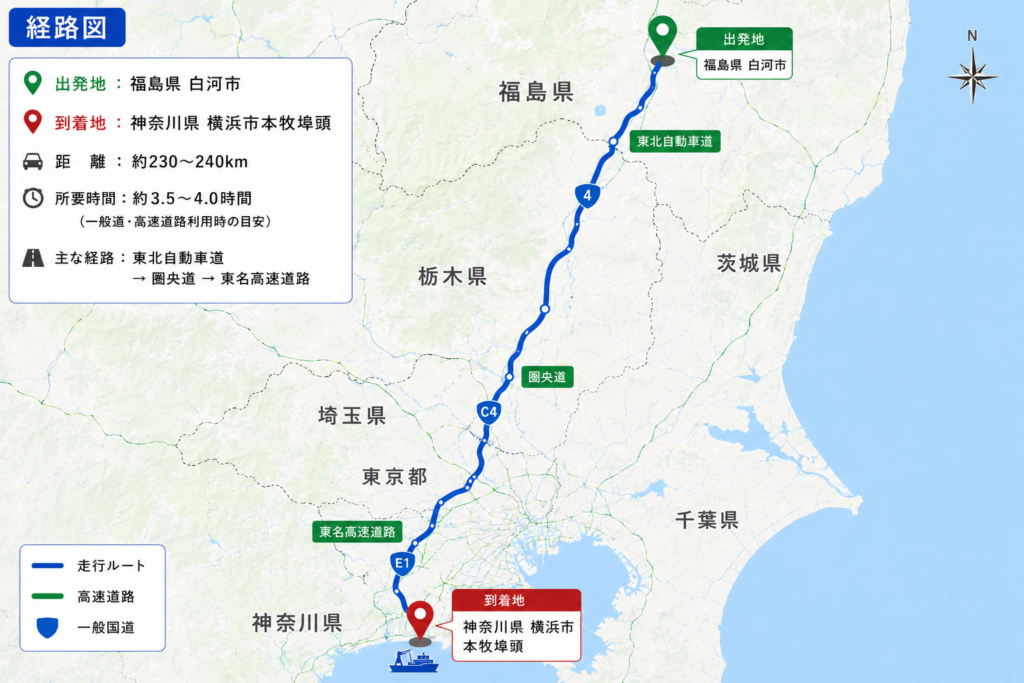 空コン回送 福島県白河市 → 神奈川県横浜市　本牧、南本牧