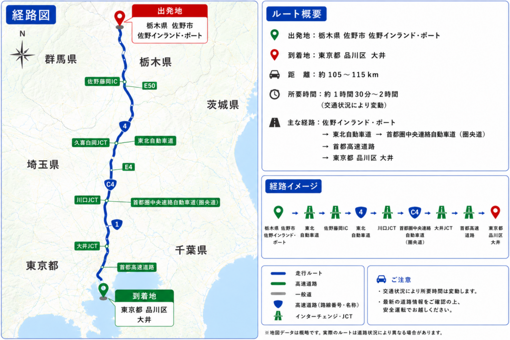 空コン回送 栃木県佐野市 → 東京都大井、青海