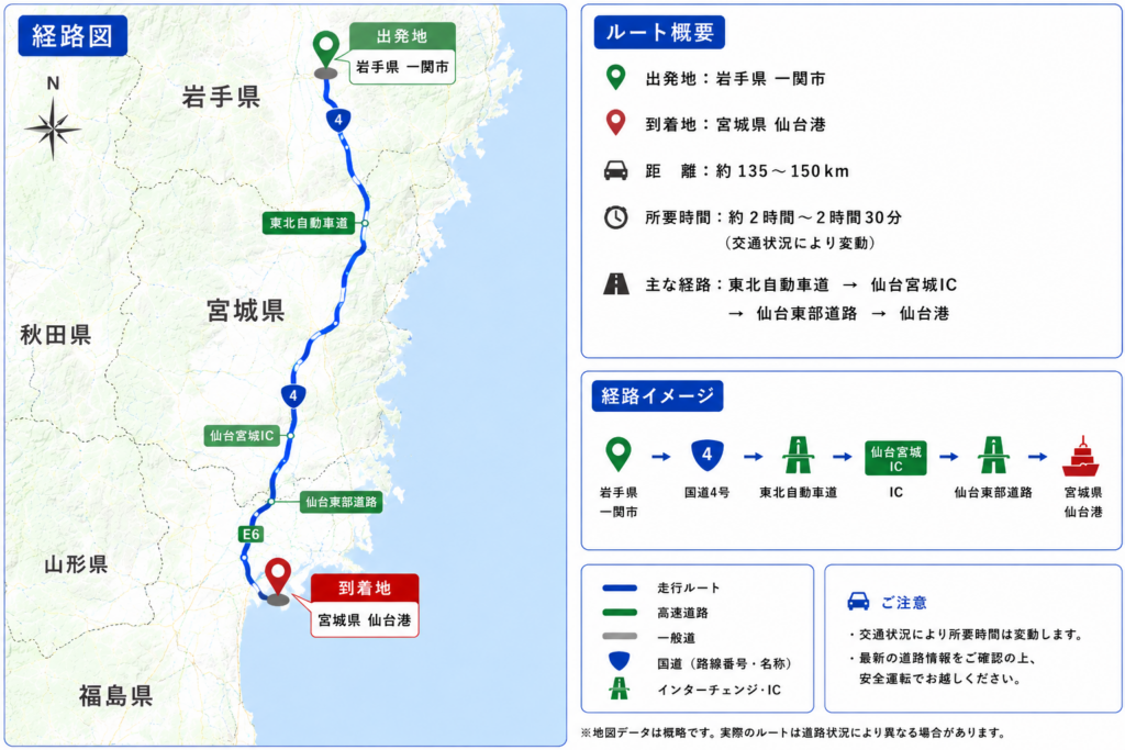 空コン回送 岩手県一関市 → 宮城県仙台港
